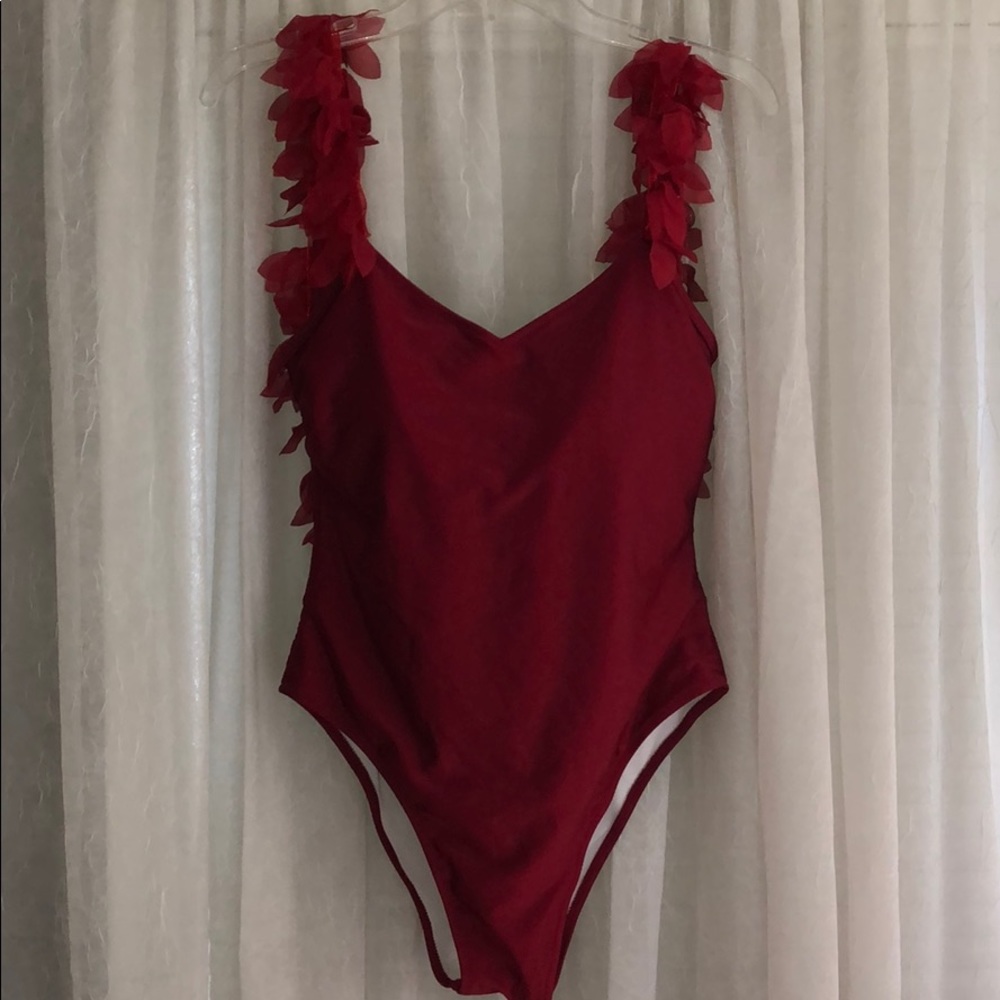 Red one piece bathing suit